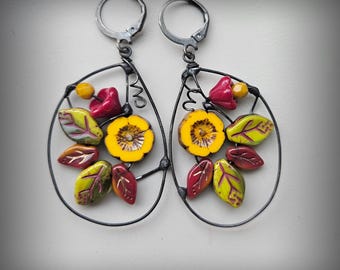 Fall Leaves Glass Beaded Earrings