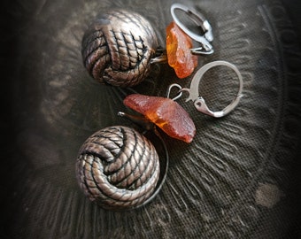 Baltic Amber, Raw Amber Nuggets, Artisan Made, Organic, Rustic, Beaded Earrings