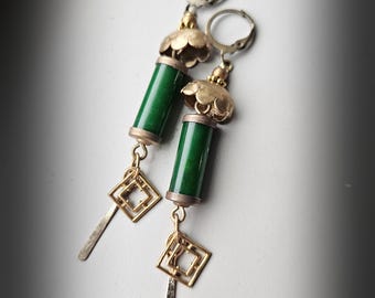Modern Green Jade Earrings