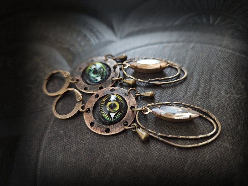 Spirit Eyes, Amulet Brass Beaded Earrings image 3