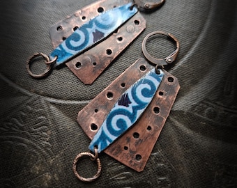 Copper and Tin Slab Earrings
