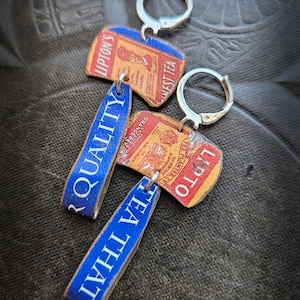 Kolczyki z puszki z herbatą Lipton, ręcznie robione