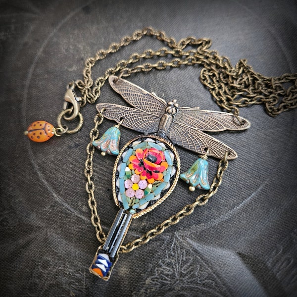 Italian Mosaic Lotus, Mantra Necklace