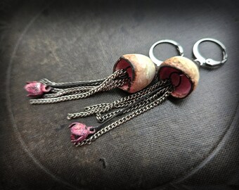 Ceramic Pods with Silver Chain Earrings