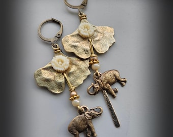 Elephants & Brass Ginko Leaf Earrings