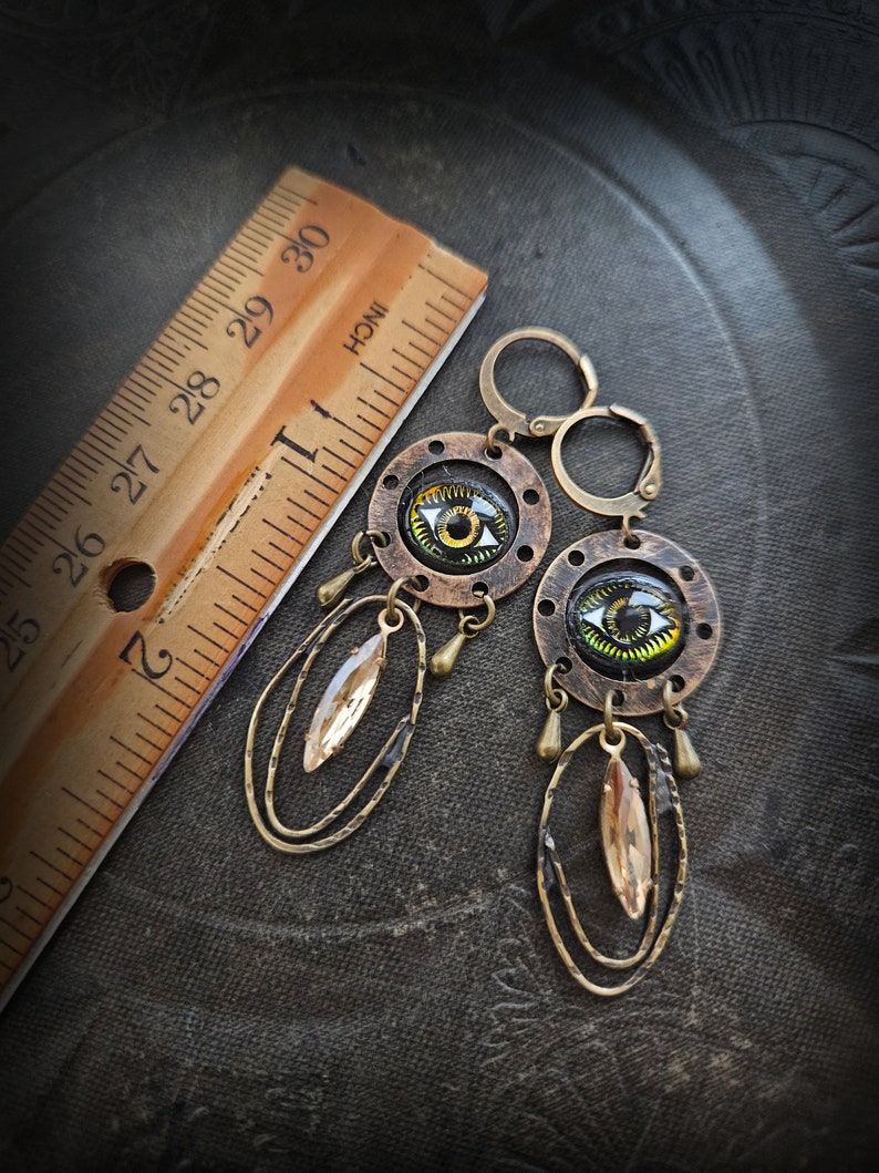 Spirit Eyes, Amulet Brass Beaded Earrings image 5