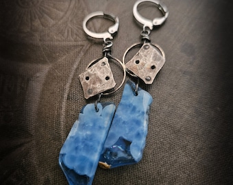 Blue Onyx and Sterling Silver Gemstone Earrings