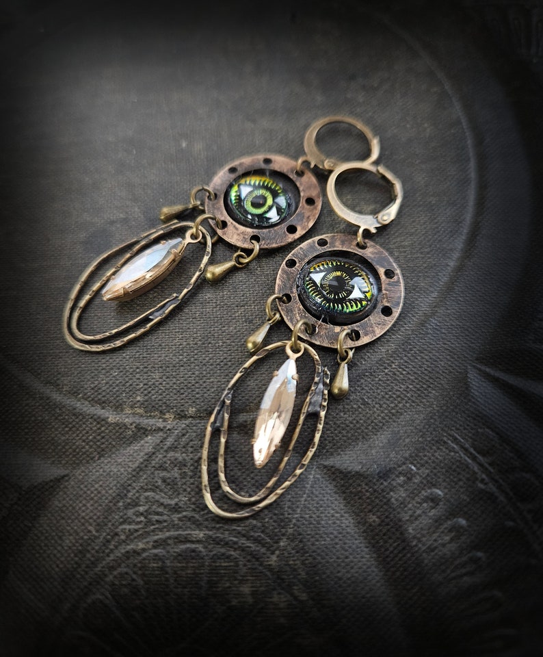 Spirit Eyes, Amulet Brass Beaded Earrings image 4