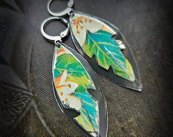 Tin Earring Folded Leaf Set