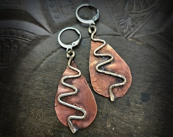Copper and Silver Minimalist Earrings