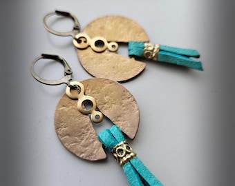 Raw Brass and Leather Earrings