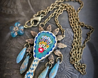 Italian Mosaic Mandolin Floral Necklace