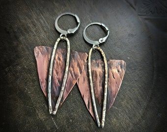 Copper and Silver Minimalist Earrings