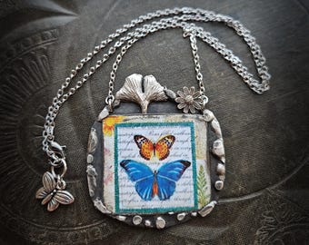 Ginkgo & Butterfly Keepsake Tin Necklace