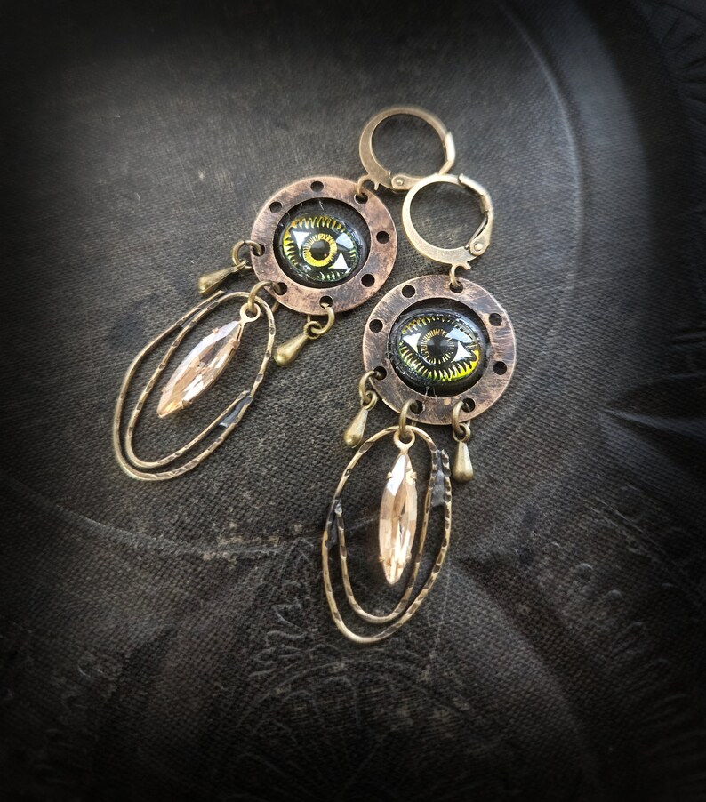 Spirit Eyes, Amulet Brass Beaded Earrings image 2