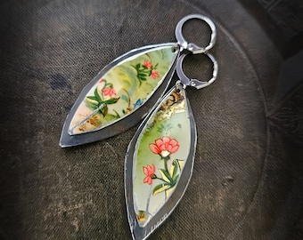 Tin Earring Folded Leaf Set