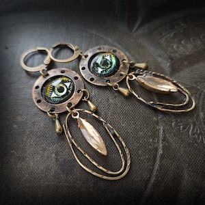 Spirit Eyes, Amulet Brass Beaded Earrings image 1