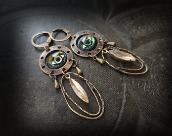 Spirit Eyes, Amulet Brass Beaded Earrings