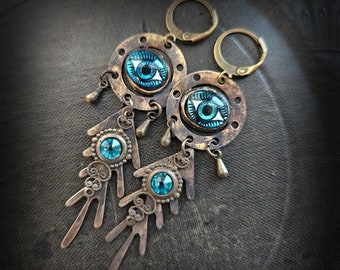 Spirit Eyes, Amulet Brass Earrings