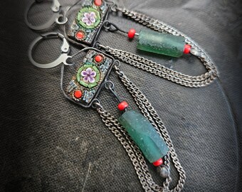 Italian Micro Mosaics and Roman Glass Earrings