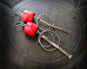 Red Coral and Silver Earrings