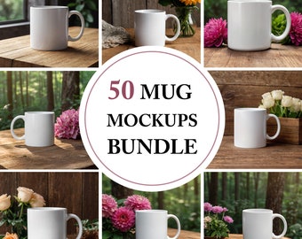 Mug Mockup Bundle: 50 weiße 11oz Keramiktassen Mockups (JPG Download)