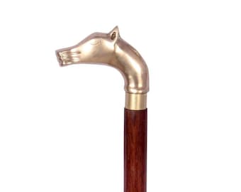 Handmade Rosewood Walking Cane – Vintage Brass Horse Handle