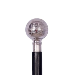 Wooden Walking Cane – Handmade Walking Stick with Globe Engraved Steel Handle, Vintage Style Cane, Wooden Walking Stick for Men & Women