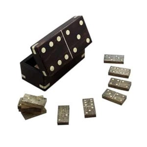 Wooden Dominoes Sets with Double Six 28 Tiles, Handmade Domino Set for Classic Board Games, Block Game Box Toys for vacation, (Brown)