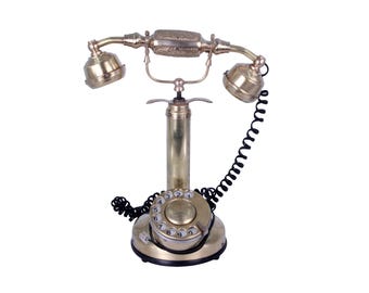Vintage Candlestick Telephone - Brass Retro Rotary Dial Decor