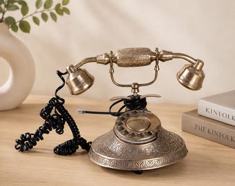 Brass Finish Vintage Telephone - Retro Rotary Dial, Home Decor - Housewarming Gift