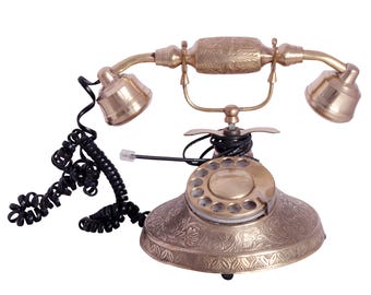 Teléfono vintage con acabado de latón - Dial giratorio retro, decoración del hogar