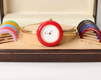 Working Vintage Gucci Bezel Watch - Elegant Change Bezel Gold Plated Bangle Wristwatch Jewellery
