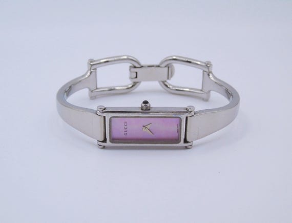 Vintage Gucci Watch Womens MOP Tank Watch Pink Mother of Pearl Dial Box Papers