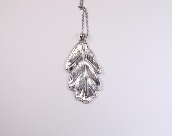 Vintage Sterling Silver Large Oak Leaf Pendant Necklace Hallmarked Jewellery