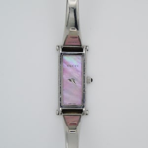 Vintage Gucci Watch Womens MOP Tank Watch Pink Mother of Pearl Dial Box