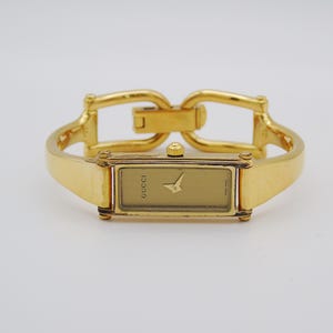 Vintage Gucci Tank Watch 1500 Shell Dial Gold Dial Elegant Gucci Rectangle Wristwatch