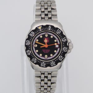 Vintage Tag Heuer Watch Professional Black Bezel Lumi Dial Light up Dial Watch Small 90s Quartz  Wristwatch Unique Swiss Watch