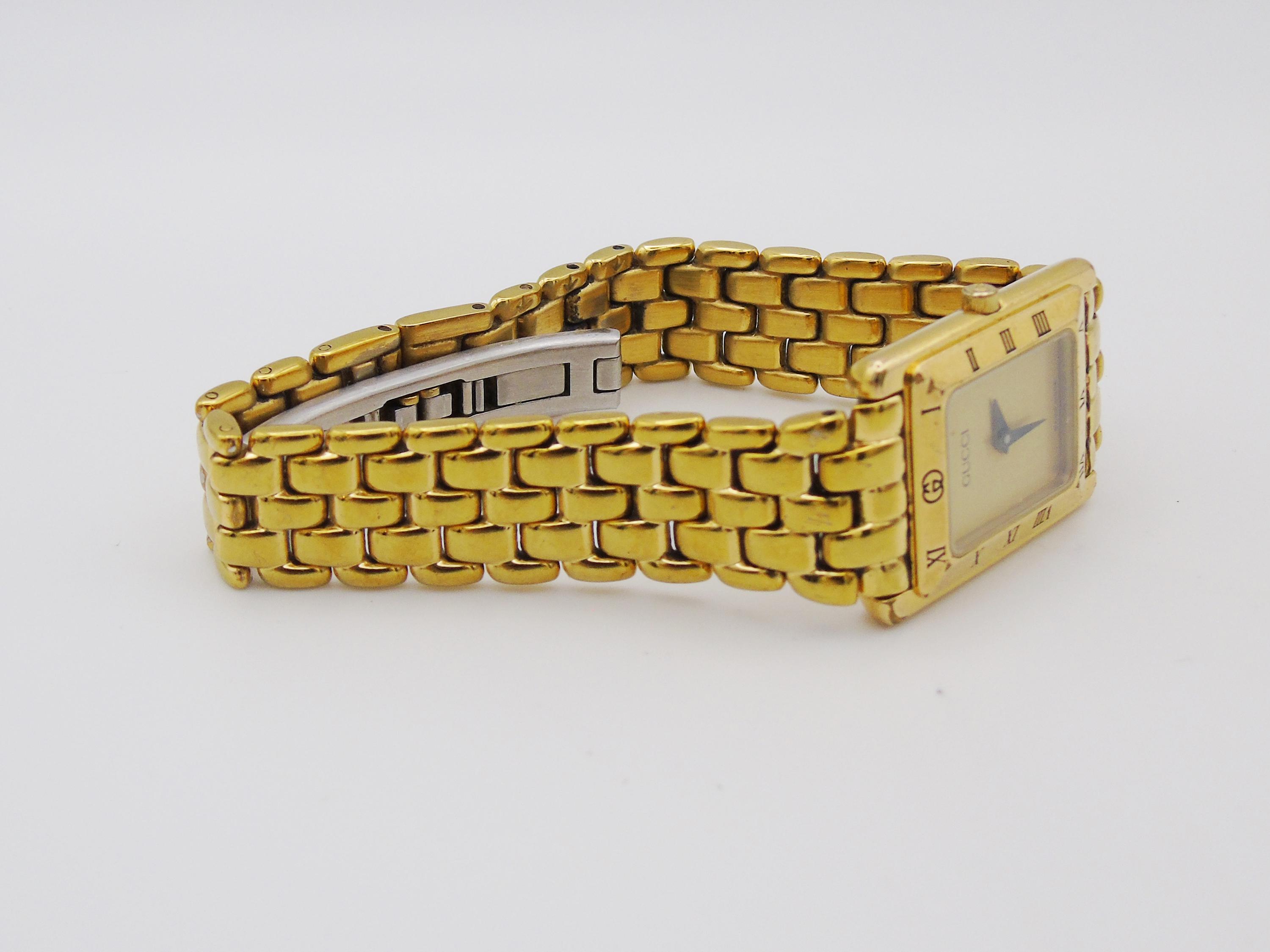 Gucci 4200L Ladies Gold Tank Watch – Rare Gold Dial, New Battery