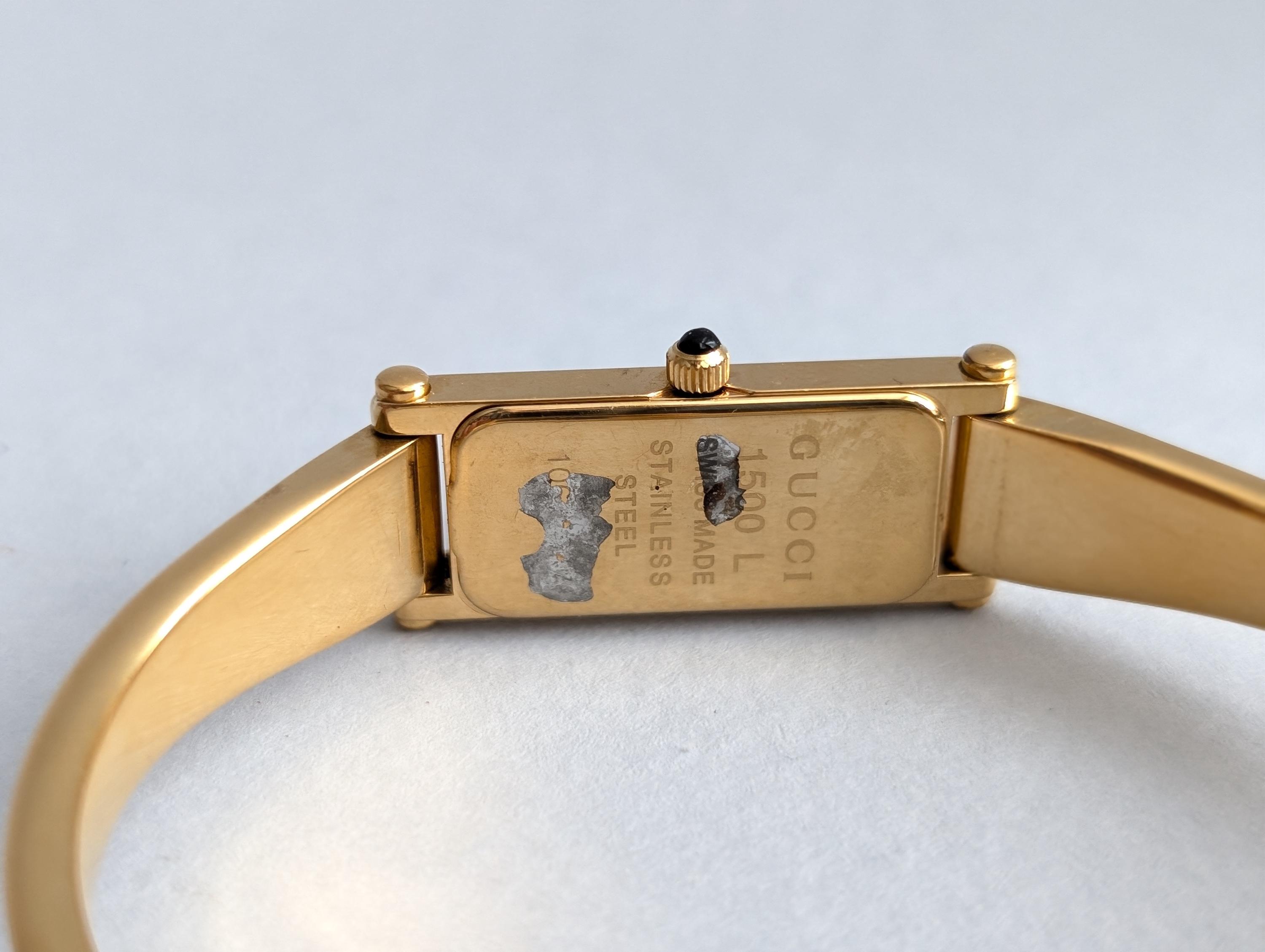 Vintage Gucci Watch With Box Black Dial Gold 1500 Bracelet 