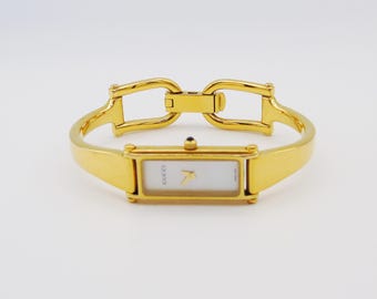 Gucci 1500L Gold-Plated Watch – Mother of Pearl Dial, Tank Face