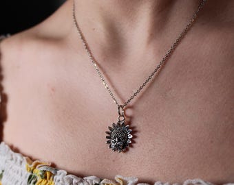 Vintage Silver Flower and Butterfly  Pendant Necklace