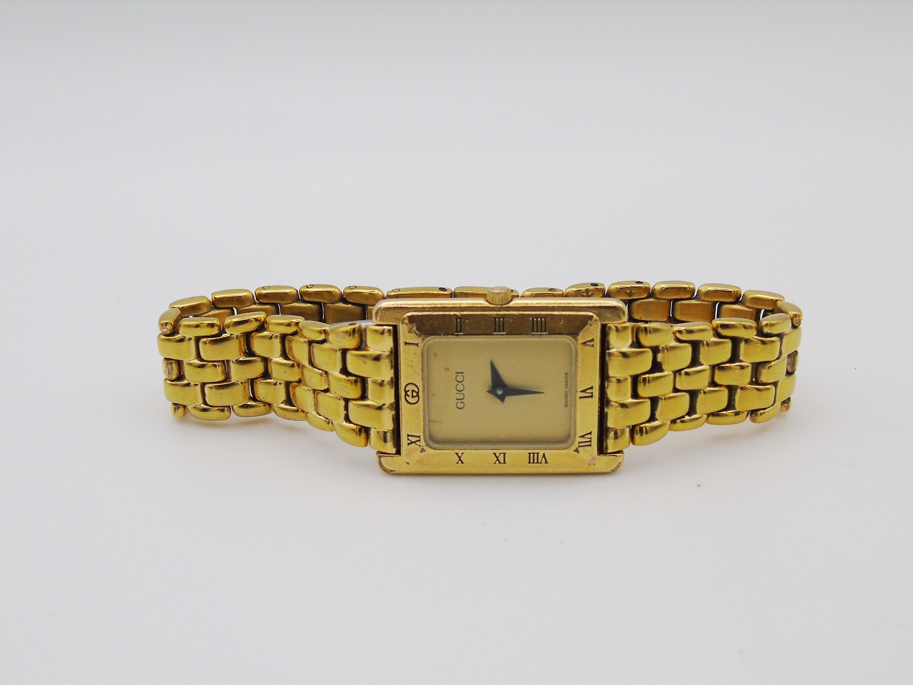 稼働品！グッチ♦︎4200L♦︎レディース腕時計 Gucci 4200L Ladies Gold Tank Watch – Rare Gold Dial, New Battery