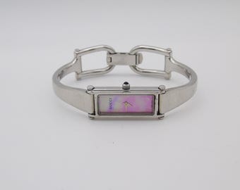 Vintage Gucci Watch, Pink Mother of Pearl Dial, Horsebit Collection