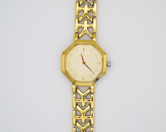 YSL Gold-Plated Watch – Swiss Quartz, Irregular Octagon Dial, Designer Style, 16.5cm Bracelet, Adjustable Links