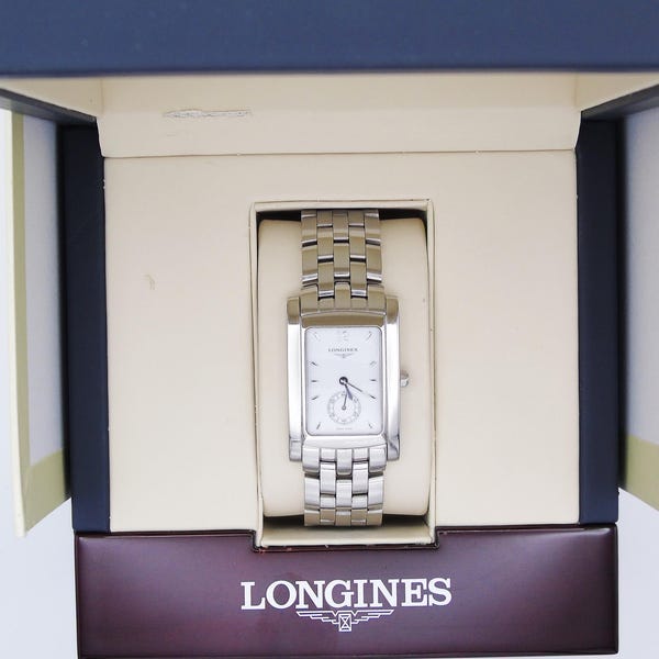 Longines Dolce Vita Mens Tank Watch – White Dial, Swiss Movement, Original Box