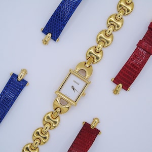 Gucci Ladies Gold Watch – Rare Gucci 1800L Model with Tank Watch Face & Interchangeable Straps