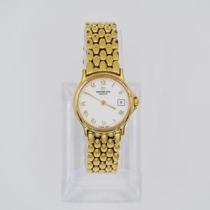Raymond Weil Watch Womens Gold Plated Elegant Small Gold Wristwatch Box and Papers B&P Quartz Swiss