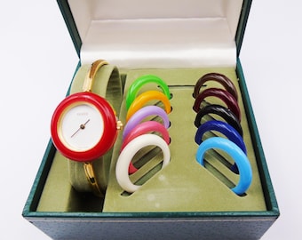 Working Vintage Gucci Bezel Watch 90sGold Bracelet Bangle Watch Wristwatch Elegant