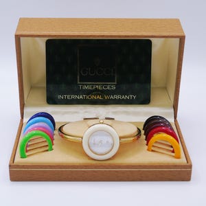 Working Vintage Gucci Bezel Watch 90s Change Bezel Gold Bracelet Bangle Watch Wristwatch Elegant Gold